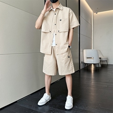 短袖衬衫男新款夏季薄款透气搭配一套短裤宽松翻领衬衣TZ066-P100，男装牛仔裤，星座308B-2