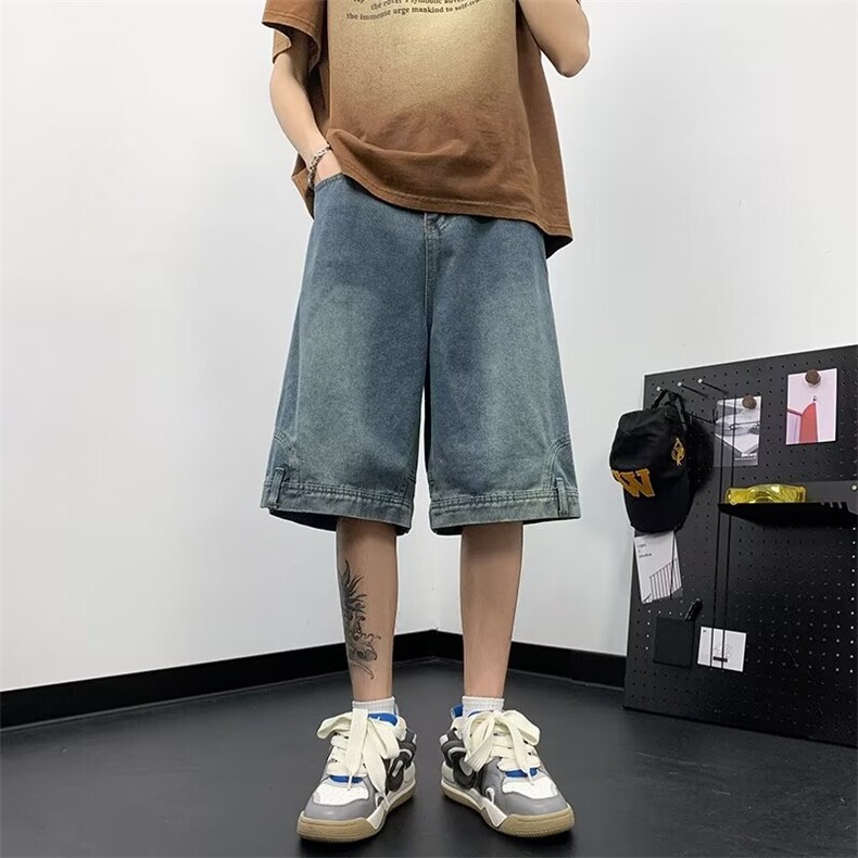美式复古倒装设计感直筒牛仔短裤男潮牌宽松百搭五分裤51533-p43,男装牛仔裤,星座1008