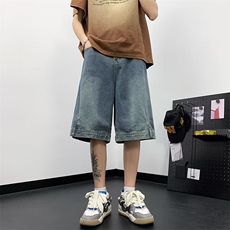 美式复古倒装设计感直筒牛仔短裤男潮牌宽松百搭五分裤51533-p43，男装牛仔裤，星座1008