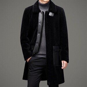 MJ-883秋冬2021海宁男式羊毛皮草男翻领两面穿修身颗粒绒风衣P552图片