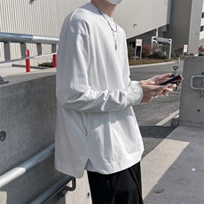 测口袋春秋季新款男纯色圆领长袖T恤网红同款百搭上衣TX125P33，男装T恤，星座410-2