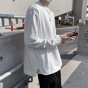 测口袋春秋季新款男纯色圆领长袖T恤网红同款百搭上衣TX125 P33图片
