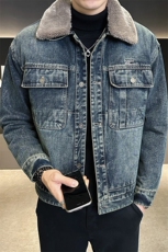 加绒加厚牛仔外套男秋冬季2025新款毛领夹克上衣服A313-6858-P165，男装工装外套，电商A313