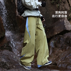 美式高街慵懒风运动长裤侧边拼接撞色设计感阔腿裤K931TP35控68，女装休闲裤，电商A102B