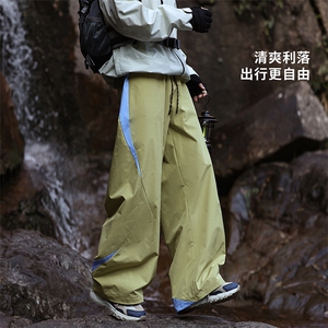 美式高街慵懒风运动长裤侧边拼接撞色设计感阔腿裤K931TP35控68图片