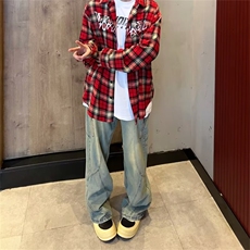 新款百搭慵懒风日系宽松型衬衫单排潮流多扣方领时尚长袖，男装衬衫，星座410-6（原星座1304-1）