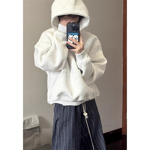 抖音得物高品质二开 26春装美式高街重磅短款结构廓形连帽卫衣W75图片