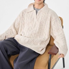 2025男士秋冬季新款假两件加厚保暖针织衫休闲翻领毛衣，男装针织衫/毛衣，星座410-7