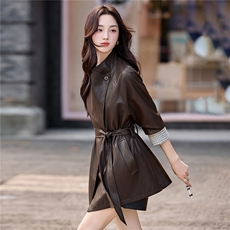 2025年秋季气质新款大翻领长袖短款皮衣外套，女装皮衣，天丝秀