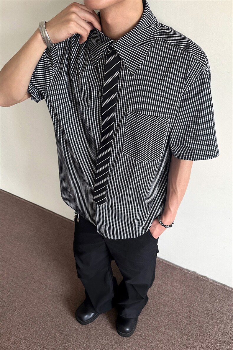 特P40无差价新款夏季潮流百搭时尚短袖衬衫-HC2355港风内景,男装衬衫,电商A003