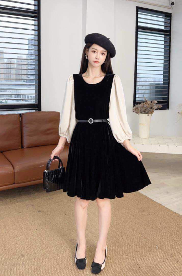 秋款金丝绒连衣裙，女装连衣裙，觅 愉