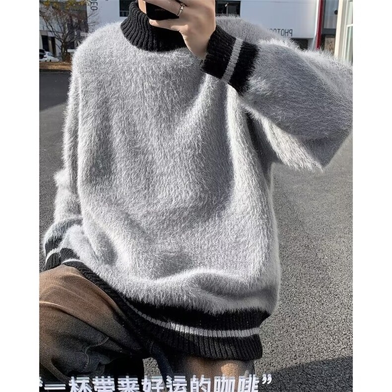 半高领毛衣男冬季马海毛慵懒风针织衫潮宽松高级感外套MZ369-P55,男装针织衫/毛衣,星座412