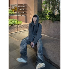 C316MY8004P88秋冬新款毛衣粗针开衫连帽深灰色浅蓝色毛衣，男装针织衫/毛衣，电商C316