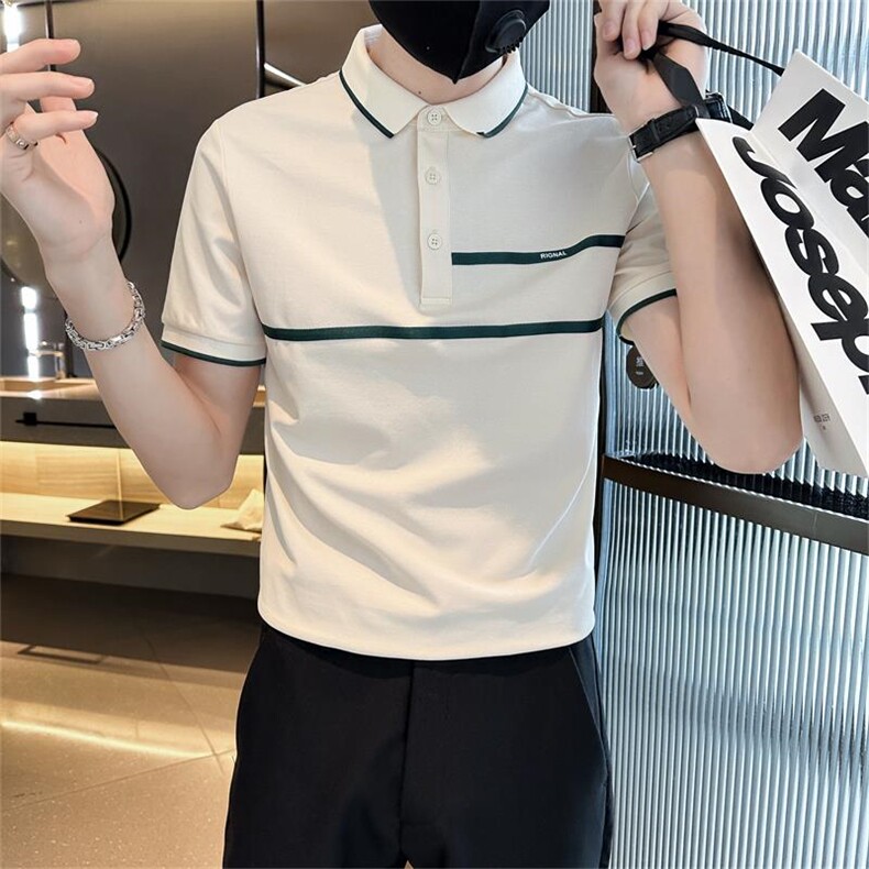 2024织带设计大码夏季短袖T恤翻领Polo衫T0240-特P40,男装T恤,电商D342