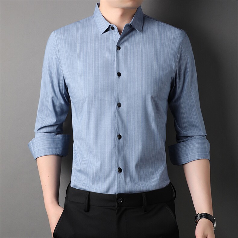 D66269钱塘2020-2中年男士秋季薄款条纹百搭长袖衬衣货稳P60,男装衬衫,钱塘207-2