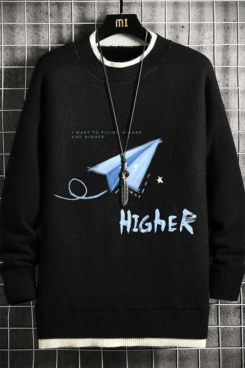 控78假两件毛衣男大码加绒针织衫男毛线衣M80270-P55加绒P70,男装针织衫/毛衣,电商A040A
