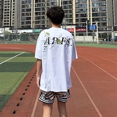 万针全刺绣工艺抖音得物高品质260克重磅纯棉双纱美式高街短袖T恤，男装T恤，电商A486