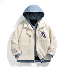 日系平铺假两件外套连帽加绒加厚保暖摇粒绒夹克A436-23318-P95，男装夹克，电商A436