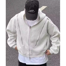 复古解构多拉链连帽开衫卫衣男女秋冬季重磅廓形外套WA251，女装短外套，星座1116A（原606A-3）