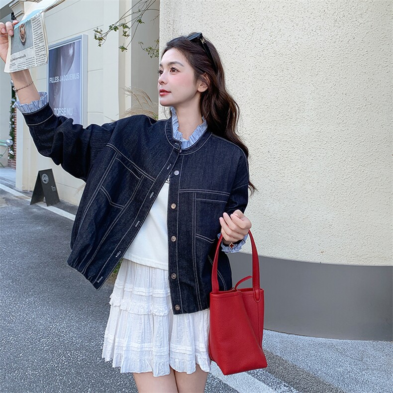 2026新款拼接花边牛仔外套，女装短外套，纯色衣恋