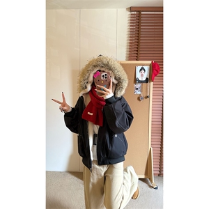 现货重磅boxy短款棉衣座山雕大毛毛领男女棉服水洗工装厚外套图片