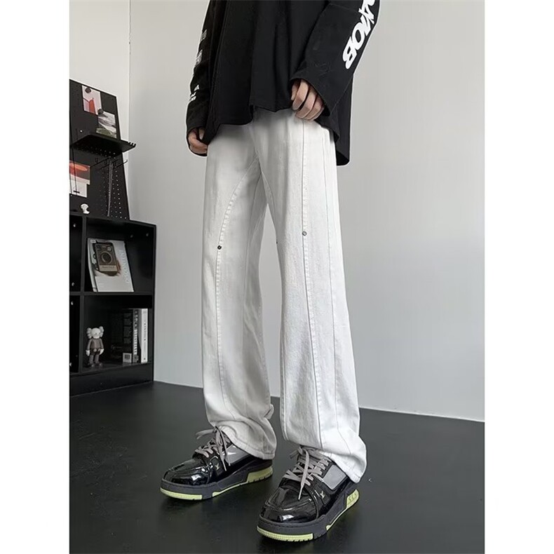 美式vibe风裤子高街潮ins牛仔裤男设计感小众微喇直筒裤60322-p45图片