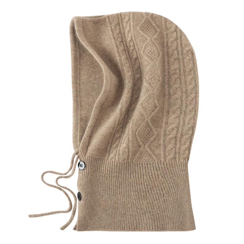 2025新款抽绳护颈一体针织帽帽子，帽子，天宇悦翔羊绒