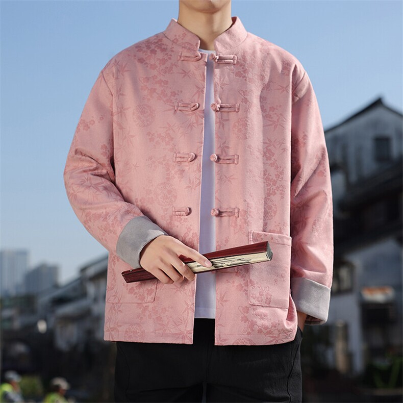 男士外套麂皮绒印花夹克盘扣立领唐装风XZ1512-2507-P85,男装夹克,星座1512