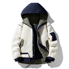 羊羔绒棉衣男秋冬季加厚外套连帽青少年棉服2025新款男士棉袄防寒，男装棉衣，电商A409-1