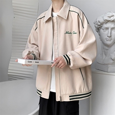 字母刺绣设计高级感翻领宽松棒球服运动夹克外套B289-JK74-P105，男装夹克，电商B289-1