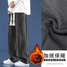 阔腿男士加绒加厚款直筒休闲潮牌美式长裤K828-特批37加绒特批47，男装休闲裤，星座718-1