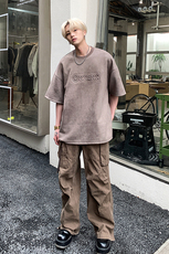2023夏季新款男生麂皮绒钢印字母短袖-JK23225-p35-控49，男装T恤，星座605(原A050)