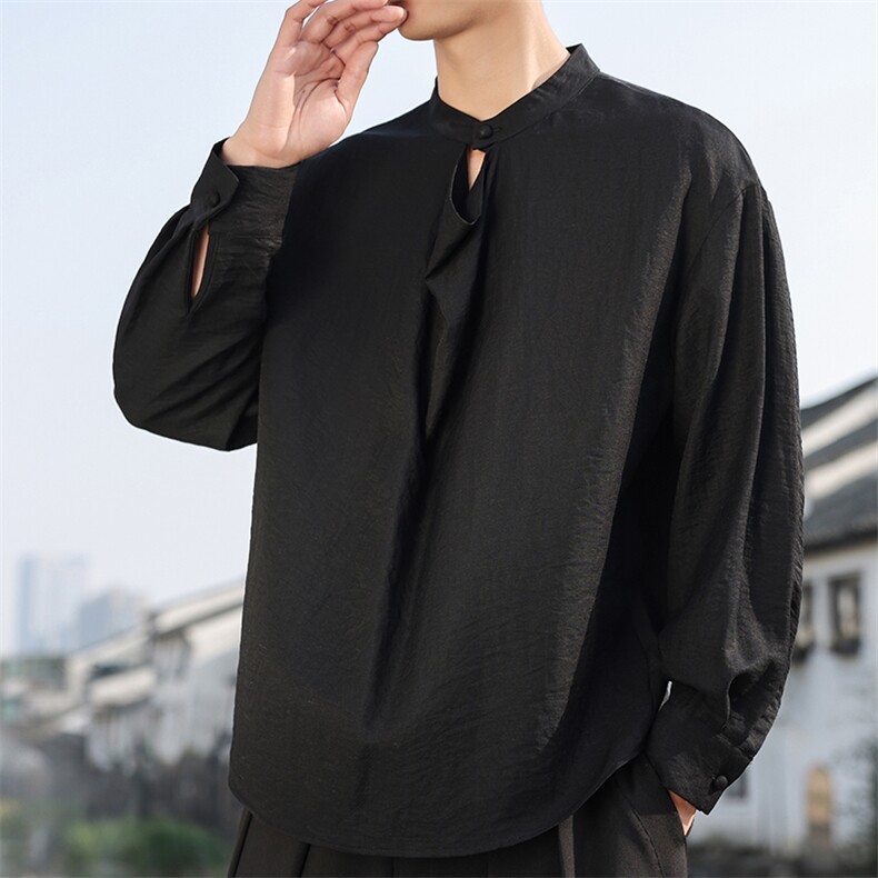 2026春季新中式唐装圆领棉麻衬风男装时尚衬衣衫C178-P65,男装衬衫,电商B277(原6028)