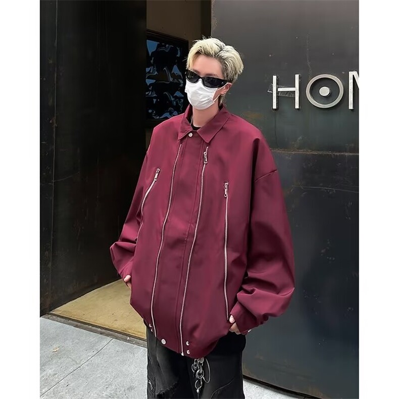 拉链口袋冲锋衣夹克男韩版潮流宽松百搭2024秋冬ins外套W6179-P64,男装夹克,星座412-2