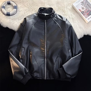 PU皮衣男士痞帅宽松潮流翻领机车服皮夹克衫外套1631 P64图片