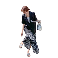 轻熟风韩系轻奢西装套装女夏新款高级感气质显瘦印花半身裙两件套，女装套装/套裙，2C285