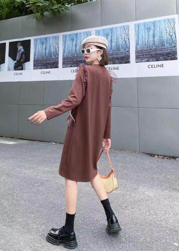 【现货】秋季新款-飘纱格纹拼接时尚连衣裙，女装连衣裙，陆氏青云