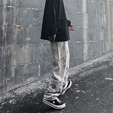 夏季高街渲染扎染宽松休闲直筒牛仔裤个性情侣潮insK1437-P50，男装牛仔裤，星座512-2