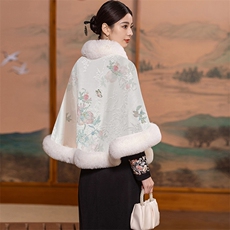 芷墨2025年冬季新款复古中式简约通勤短款斗篷外套显高显瘦加绒，女装毛呢外套，芷墨服饰