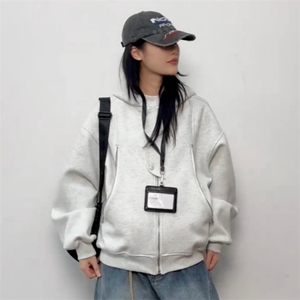 1506-1/MF161/P72男女同款港风宽松简约连帽开衫卫衣美式复古图片
