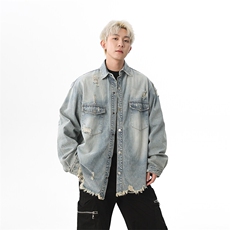 潮牌牛仔服外套男翻领破洞宽松上衣青年春新款休闲夹克JK1175-P70，男装夹克，星座1103-3