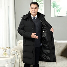 现货主推爸爸长款连帽羽绒服男中老年爷爷保暖开衫外套YR307-P150，男装羽绒服，星座1210A
