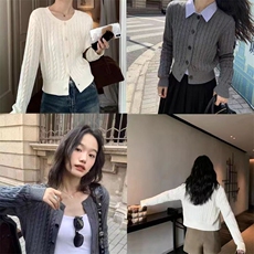 时尚百搭针织开衫显瘦修身短款毛衣外套，女装羊毛衫，泰沅羊绒