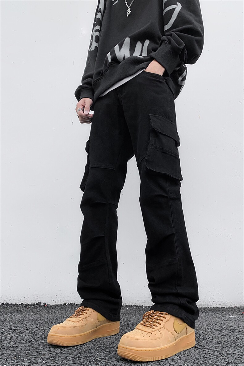 B221美式ins高街暗黑拼接弹力工装牛仔裤LK24163-P75控98,男装牛仔裤,电商B221