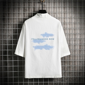 HF59143-P40风汉服男开衫外套七分袖道袍 网格挂拍图片