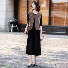 欧洲站时髦复古马甲长裙套装2025春新款女洋气显瘦高级百褶连衣裙，女装套装/套裙，意芙