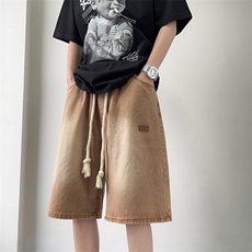 夏款男牛仔短裤渐变色贴标直筒宽松五分裤D9923P40，男装牛仔裤，星座1013-1