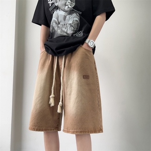 夏款男牛仔短裤渐变色贴标直筒宽松五分裤D9923 P40图片