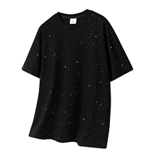 抖音得物高品质二开230克美式高街宽松纯棉满天星亮片短袖T恤P17，男装T恤，电商A486-1