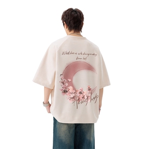 2025新款美式潮流麂皮绒短袖t恤大码宽松港风半袖上衣男H9994-P28图片